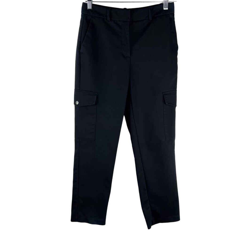 Zara Black Satin Straight Cargo Pants XS Utility Sleek